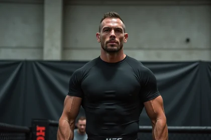 Combattant UFC sur la balance lors d'une pesée officielle avant un changement de catégorie de poids