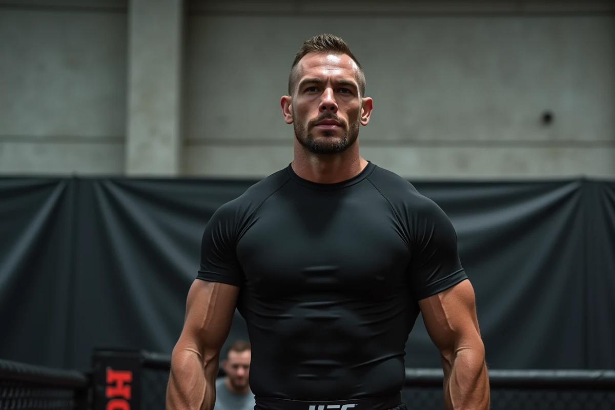 Combattant UFC sur la balance lors d'une pesée officielle avant un changement de catégorie de poids