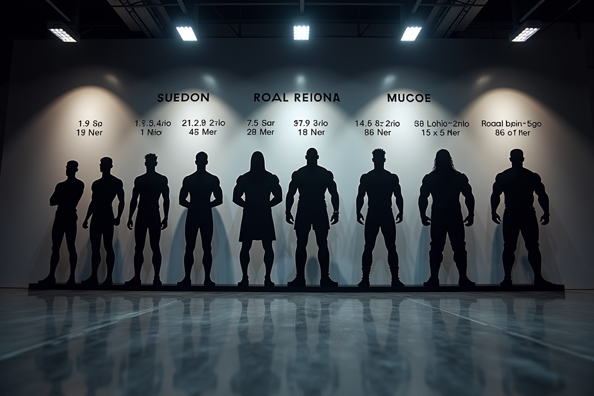 Diagramme de poids de champions WWE avec silhouettes grandeur nature