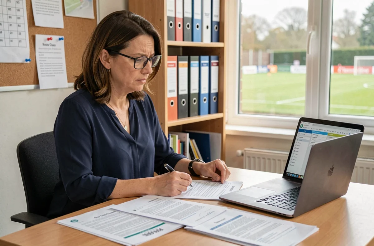 Dirigeante de club de football amateur en Loire-Atlantique consultant des documents disciplinaires de la ligue de district