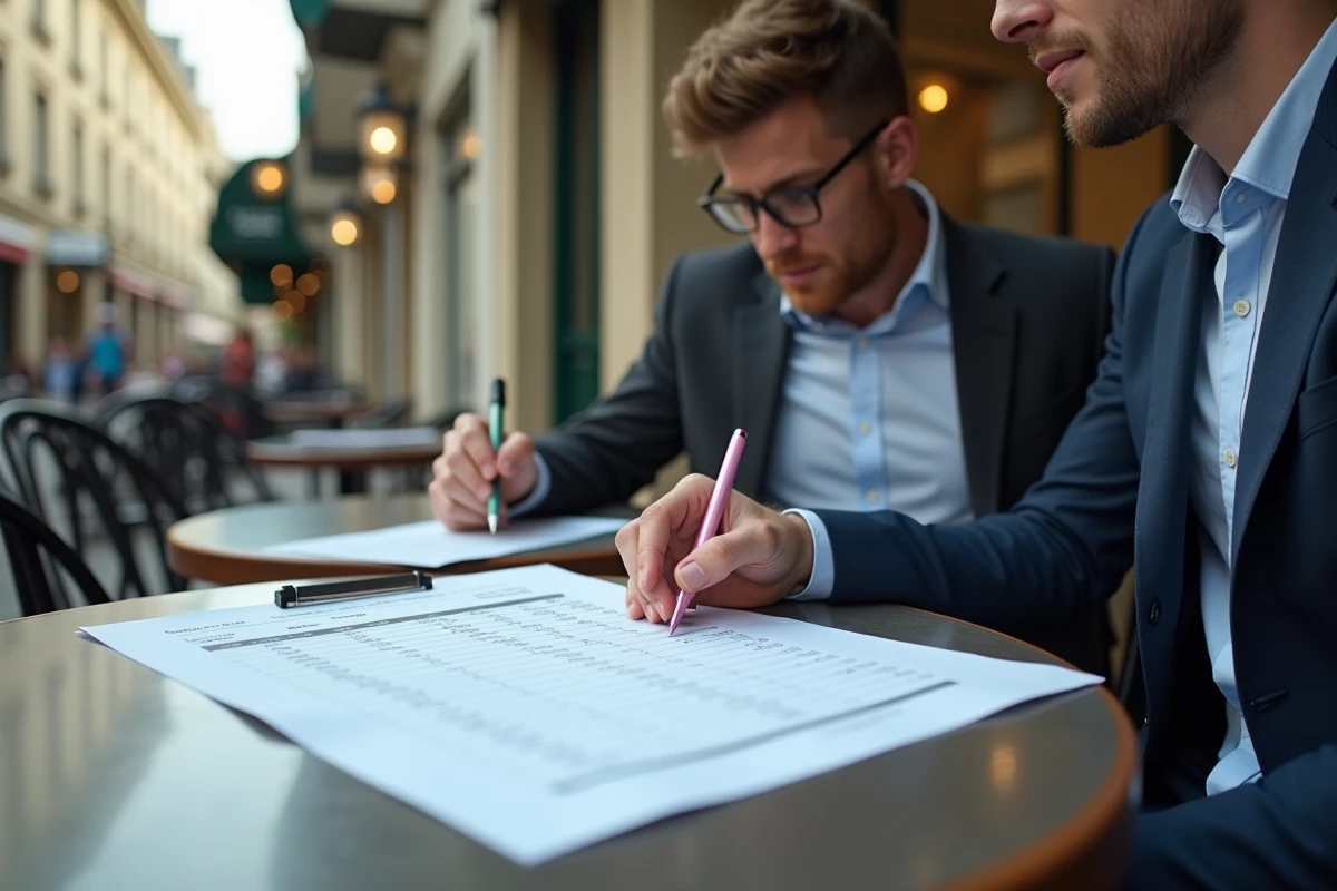 Discussion sur salaires rugby sur terrasse de café urbain