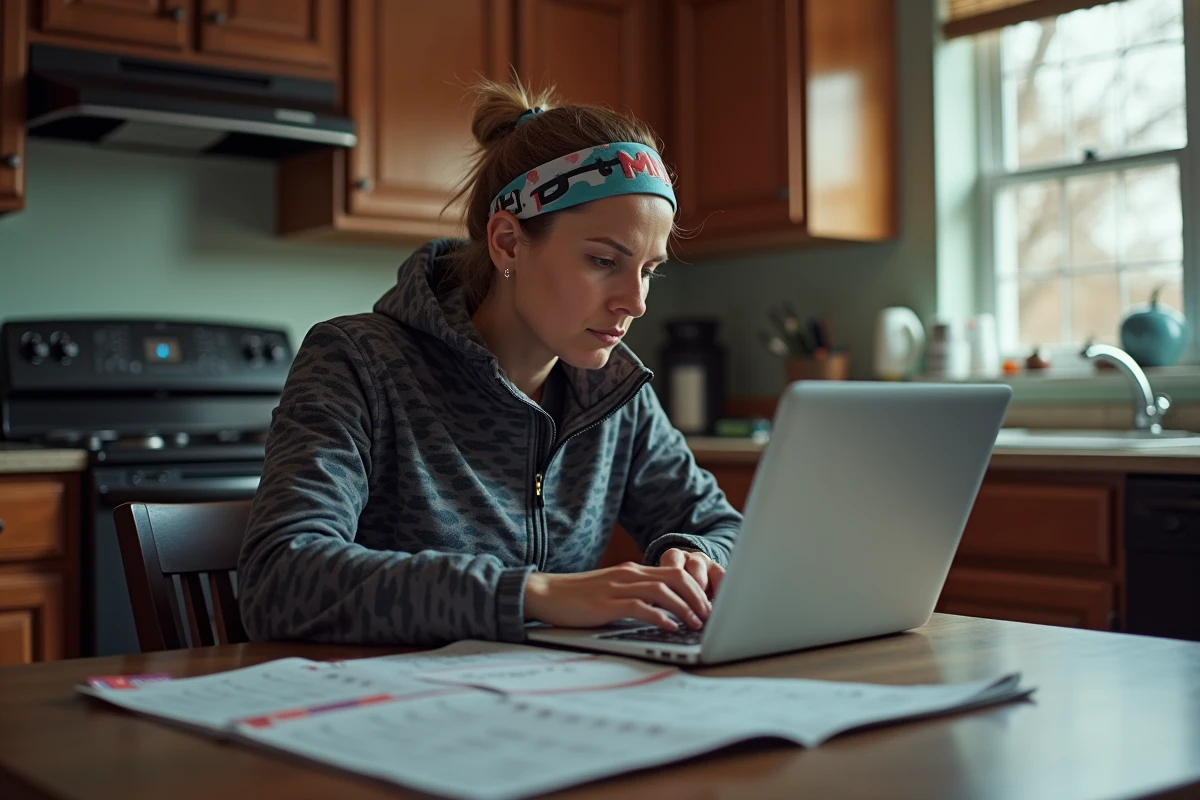 Femme concentrée préparant sa course dans sa cuisine