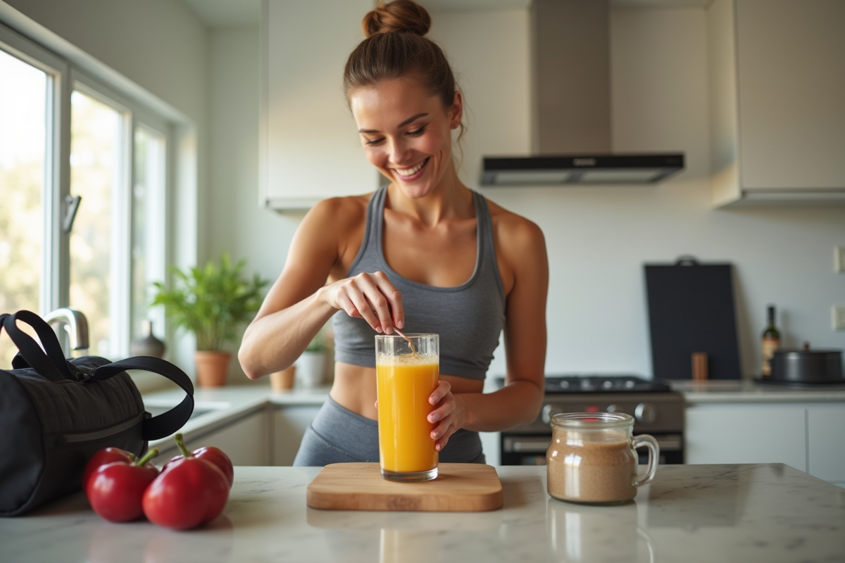 Femme préparant un smoothie sain après l