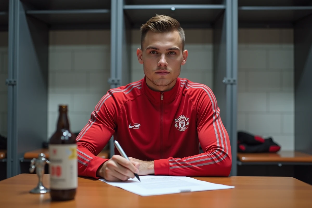 Jeune footballeur signant son contrat de transfert au VAFC pendant le mercato 2026
