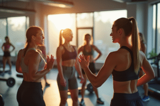 Groupe de femmes faisant du sport dans une salle lumineuse