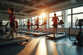 Groupe de personnes dans un gym moderne en pleine activité