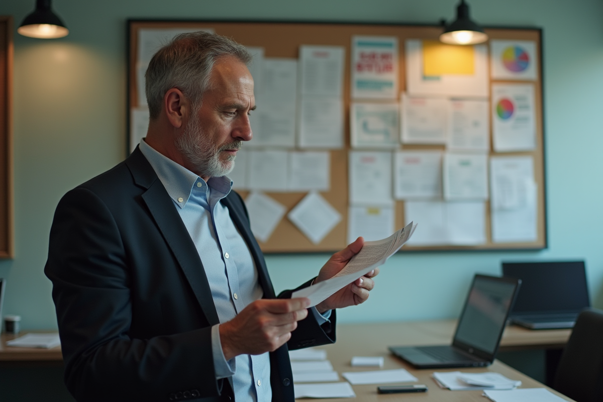 Homme d affaires examinant un planning dans un bureau