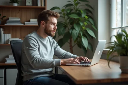Homme au bureau utilisant Beatpunch sur son ordinateur