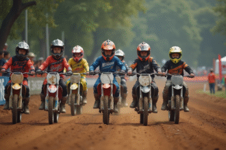 Groupe de jeunes au départ d'une course de motocross