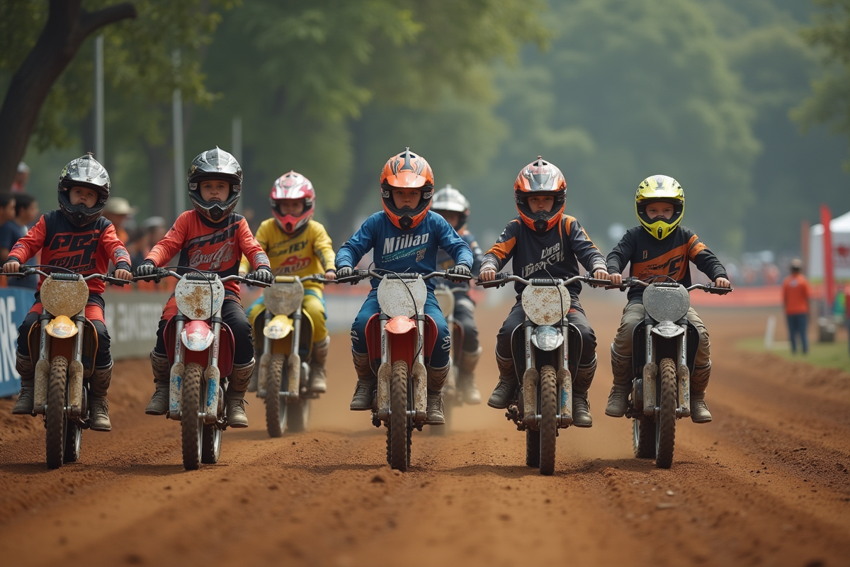 Groupe de jeunes au départ d'une course de motocross