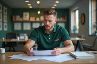 Jeune joueur rugby en bureau moderne et professionnel