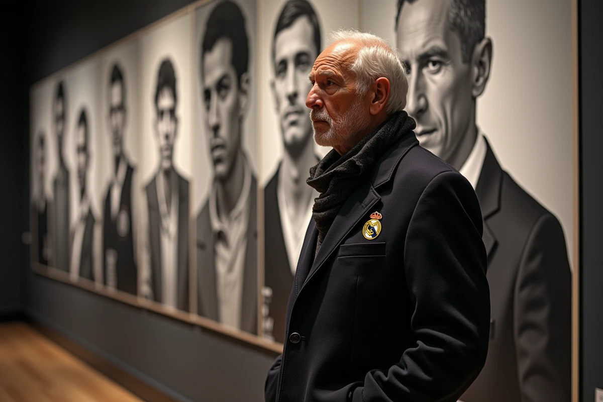 Ancien joueur du Real Madrid devant une fresque historique