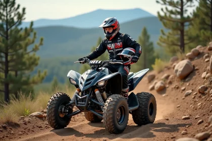 Jeune homme en équipement motocross avec Yamaha Raptor 700