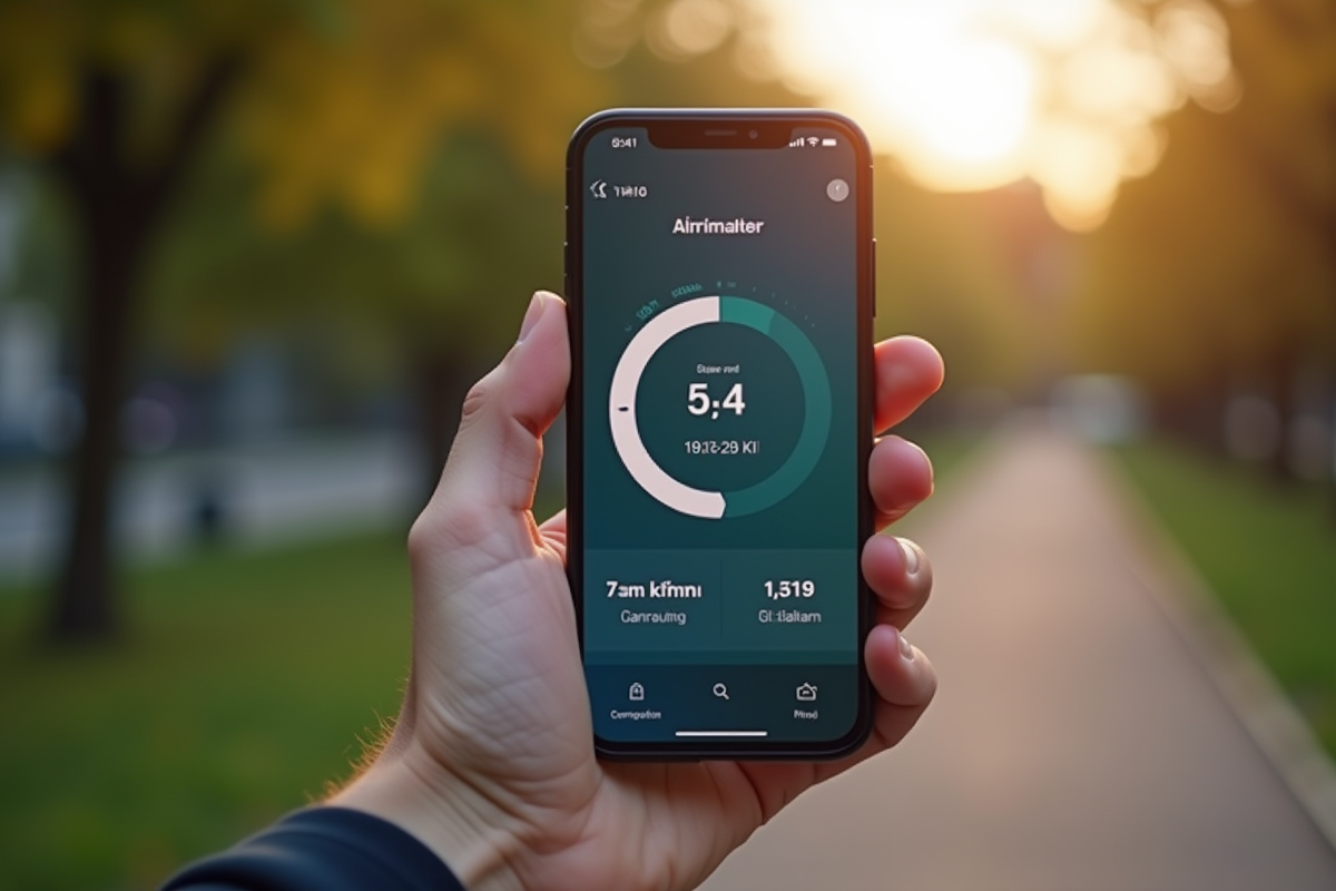 Téléphone avec application de suivi de course en main d’un coureur