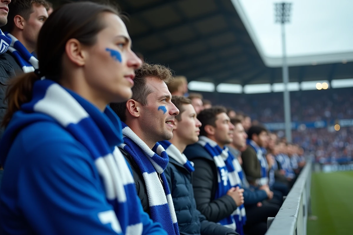 Supporters du Football Club Versailles 78 dans les tribunes lors d'un match de fin de saison, ambiance populaire et ferveur pour la montée au classement